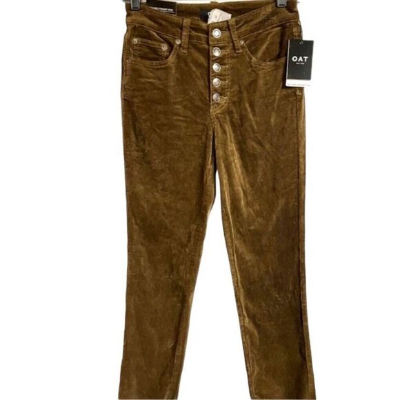 Oat ModCloth High Rise Corduroy Cropped Pants Brown NWT Size 25 - Picture 1 of 7
